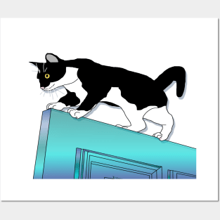 CUTE Tuxedo Cat The door walker  Copyright TeAnne Posters and Art